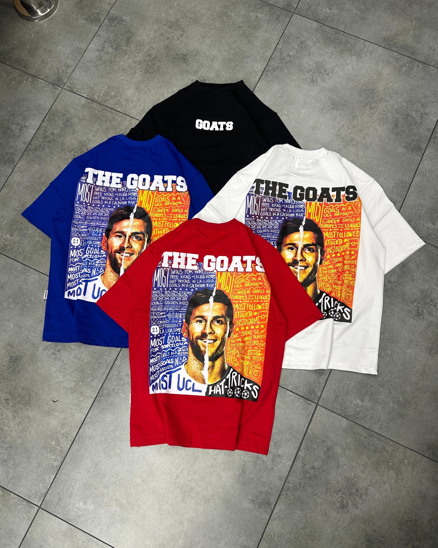 The GOATS - Messi Ronaldo Dropshoulder Tshirts