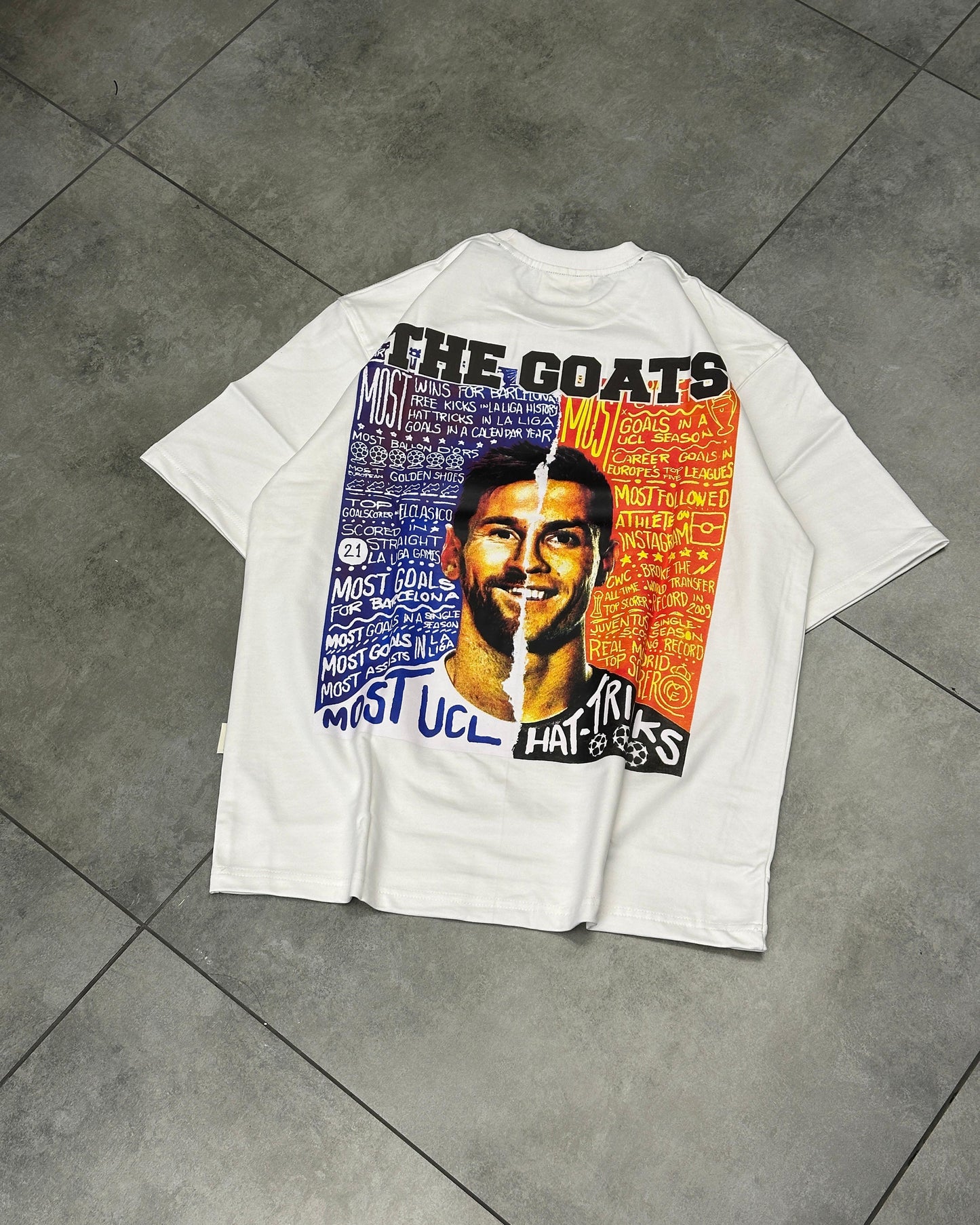 The GOATS - Messi Ronaldo Dropshoulder Tshirts