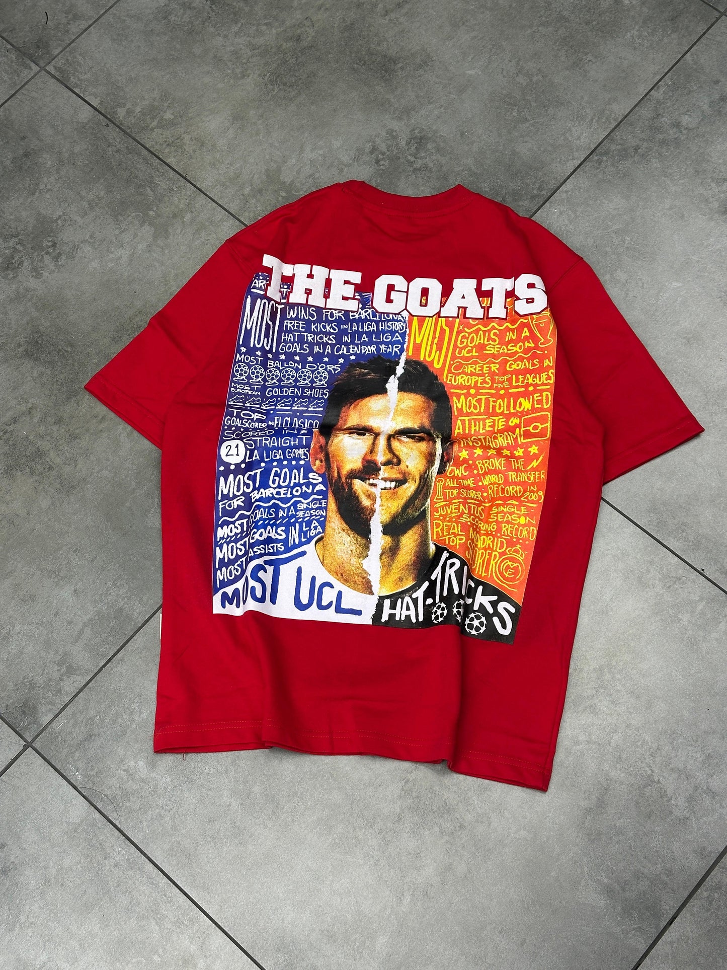 The GOATS - Messi Ronaldo Dropshoulder Tshirts